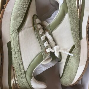 Michael Kors Olive Green and Cream Suede-Trim Sneakers